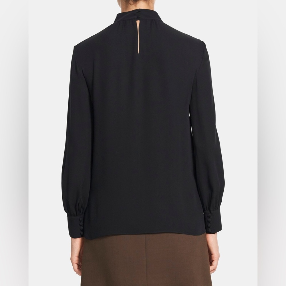 Theory Neck Band Blouse in Black Silk, Size Small - Picture 3 of 14